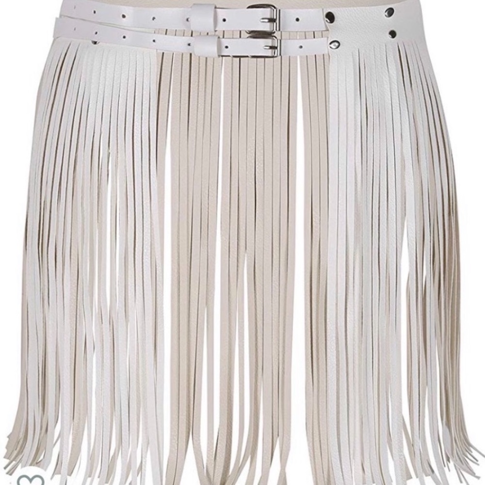 Fringed Leather Belt in White - Stylish Women’s Accessory